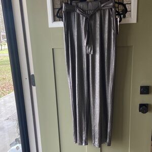 Soho Apparel Ltd NY NWT Metallic Charcoal Wide-Leg Pants Tie Waist Sz S Pull On